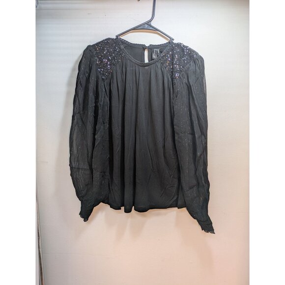 NWT Anthro BLANK BL-NK LONDON SEQUIN EMBELLISHED BLOUSE TOP BLACK Size XS - Picture 6 of 14